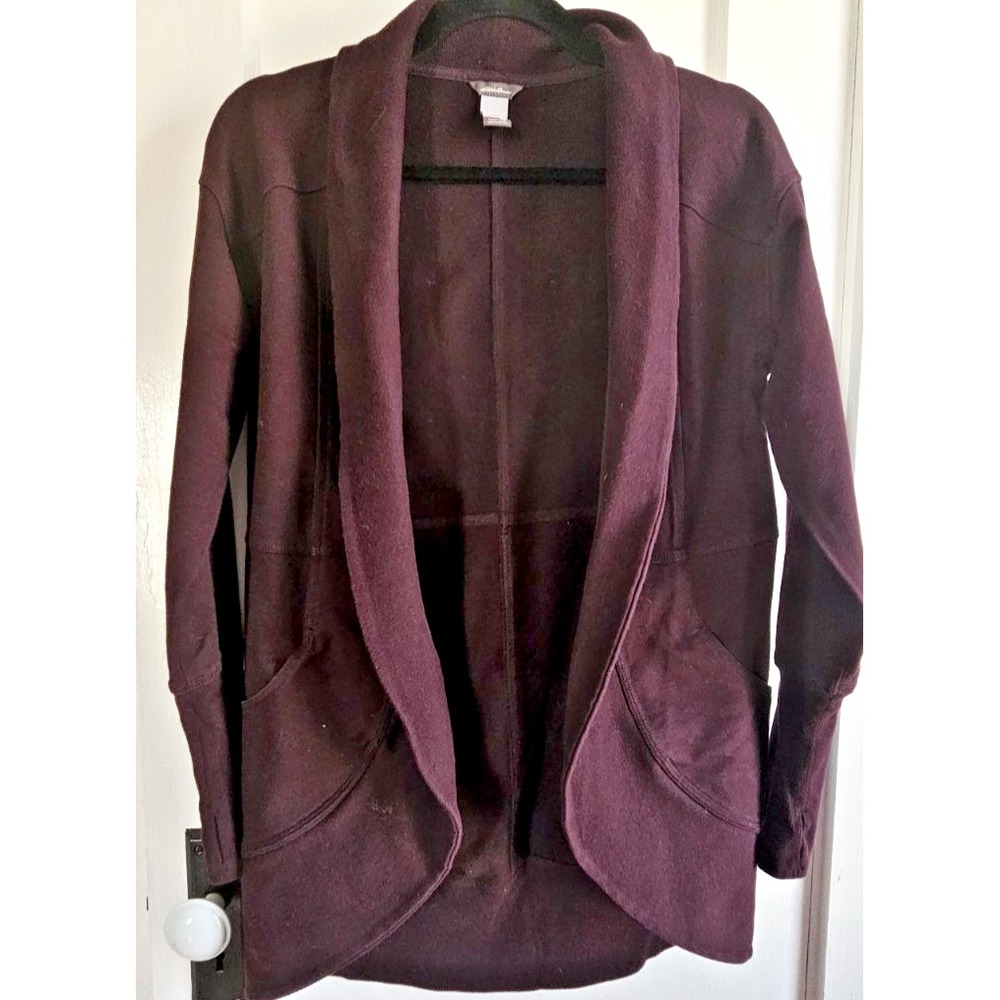 Eddie Bauer open front wrap camp fleece thumbholes long cuffs woman XS dark red